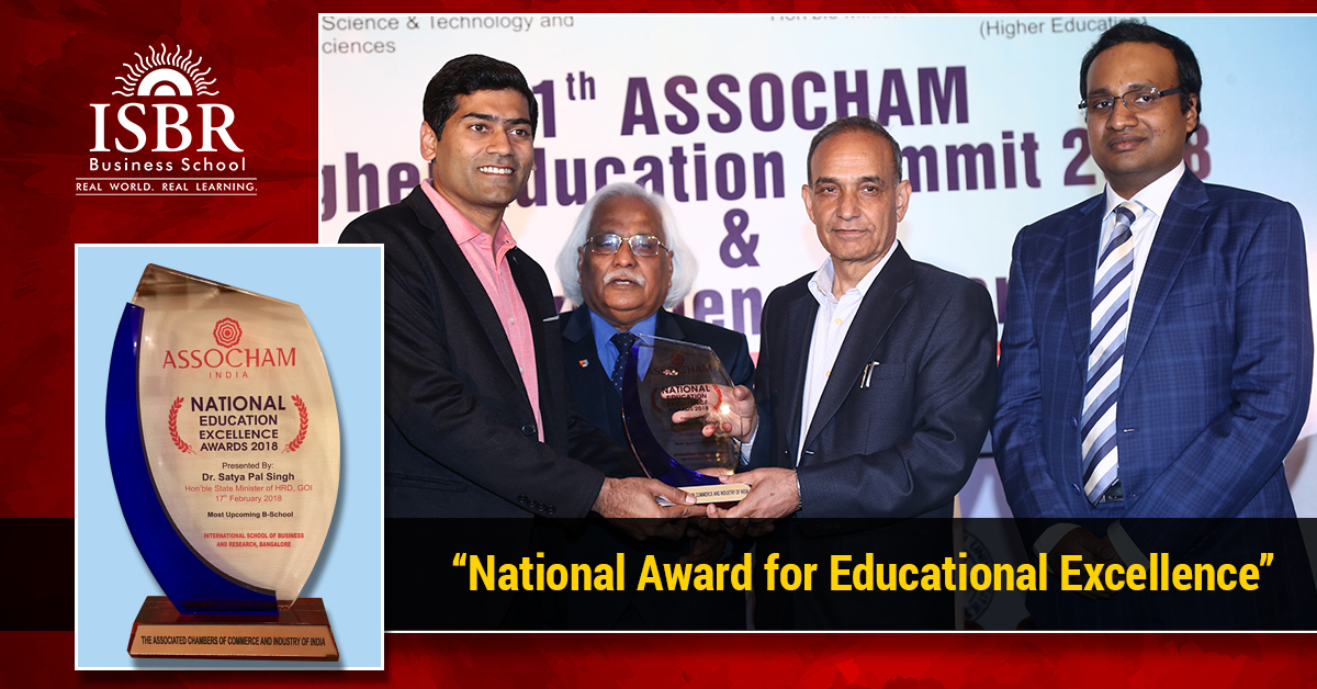 ISBR rankings and awards. ISBR received 'National Award for Education Excellence' from ASSOCHAM