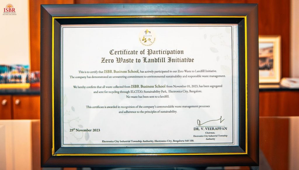 ISBR Business School Receives Certificate for Exemplary Environmental ...