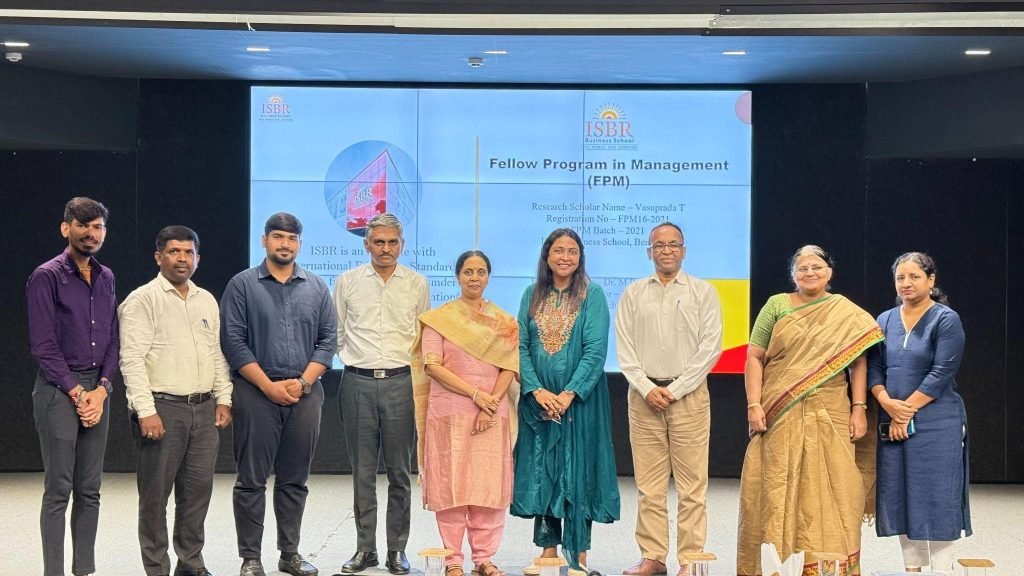 Fellow Program in Management scholar defending research on women leaders in the banking industry at ISBR Research Centre, Bangalore