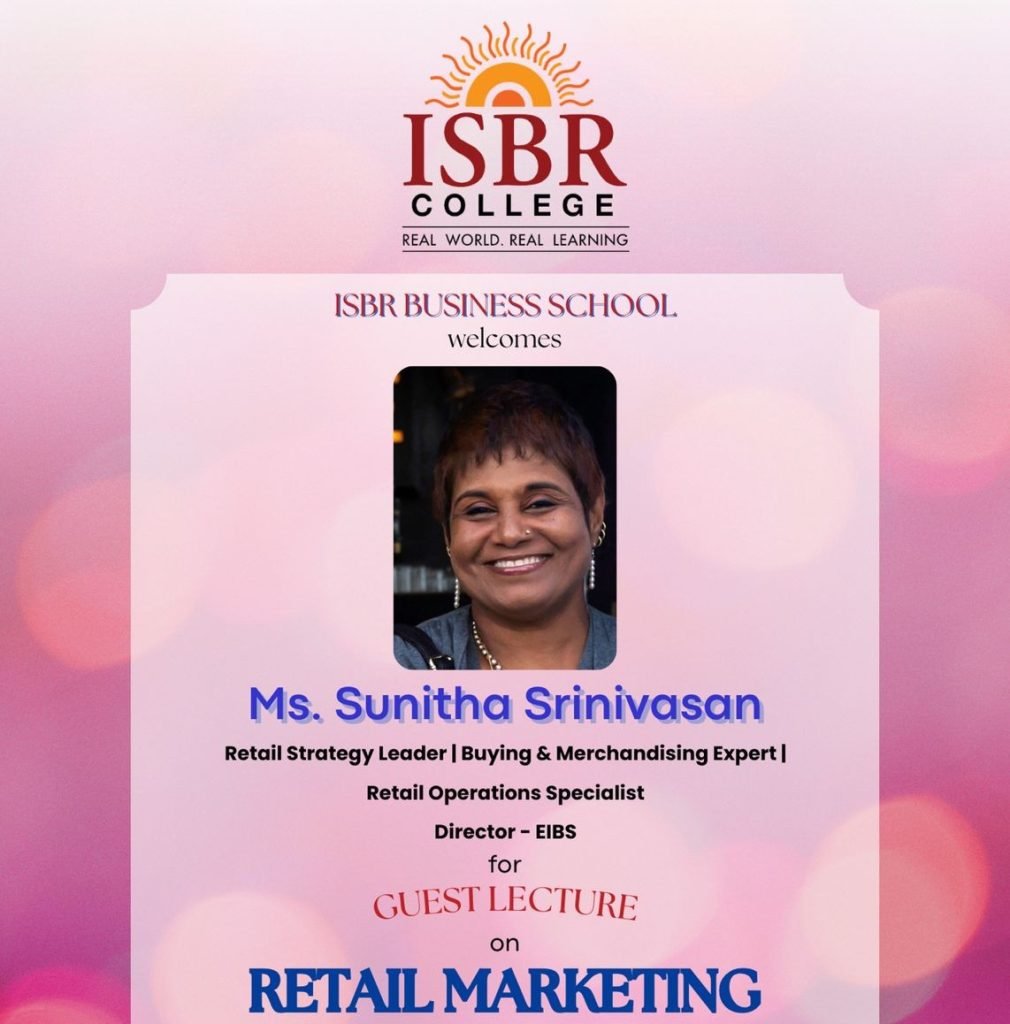 Retail Marketing Guest Lecture by industry expert Sunitha Srinivasan sharing retail strategy insights with management students.