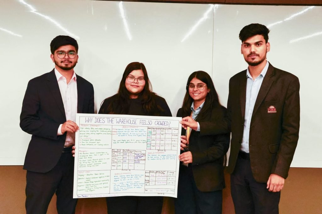 Operations management students presenting solutions during the Supply Chain Management Hackathon 2026 competition.